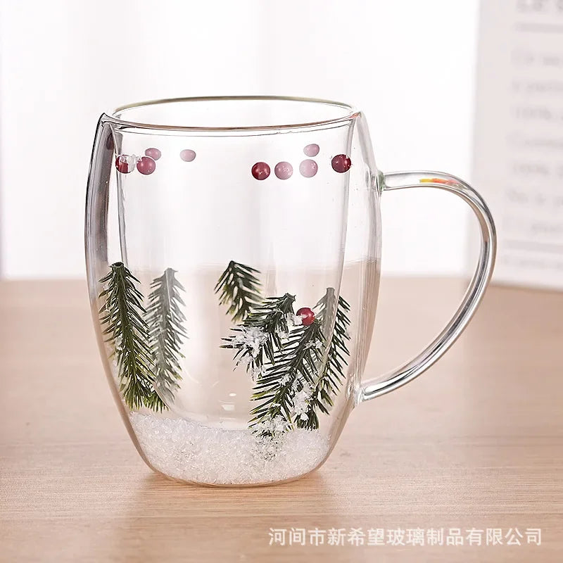 Fillings Dry Flowers Double Wall Glass Cup With Handle Heat Resistant Tea Coffee Cups Espresso Milk Mug Creative Gift