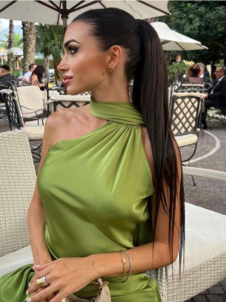 Satin Whisper Halter Dress