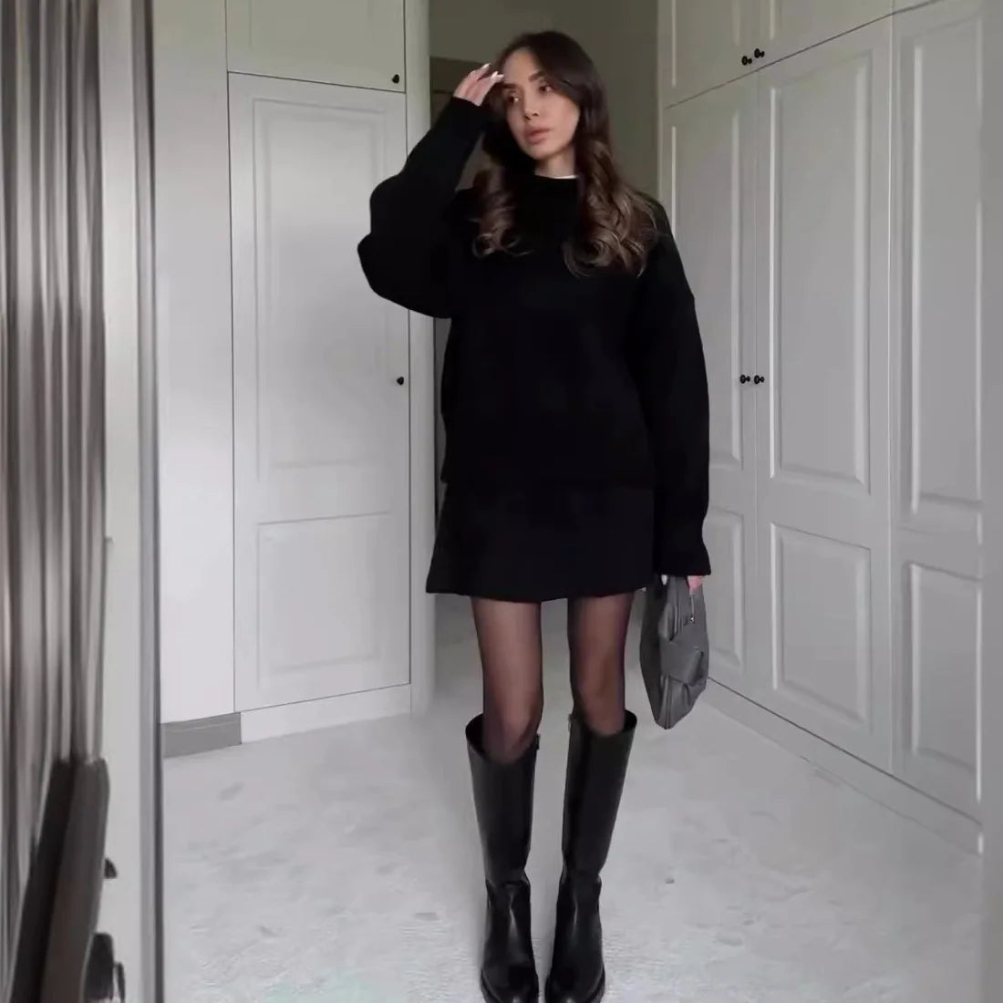 Chic Knitted Pullover Two-Piece Outfit