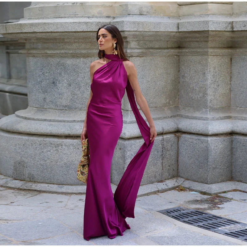 Satin Whisper Halter Dress